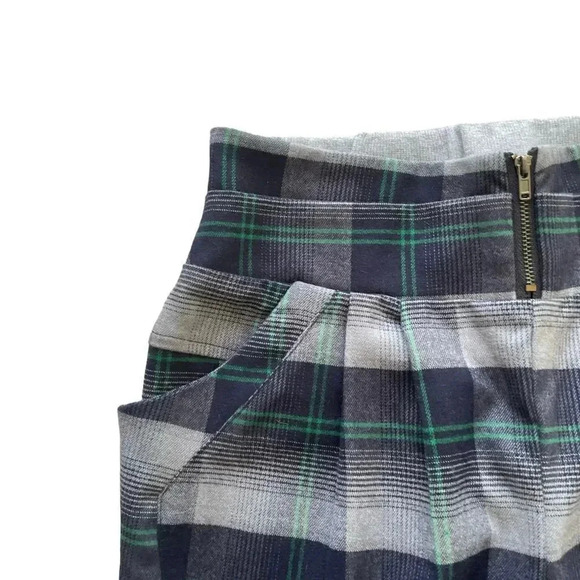 Trousers Reiko Plaid Blue Gray Green Pull On Elastic String Slim SZ S # 1775 - Picture 4 of 10